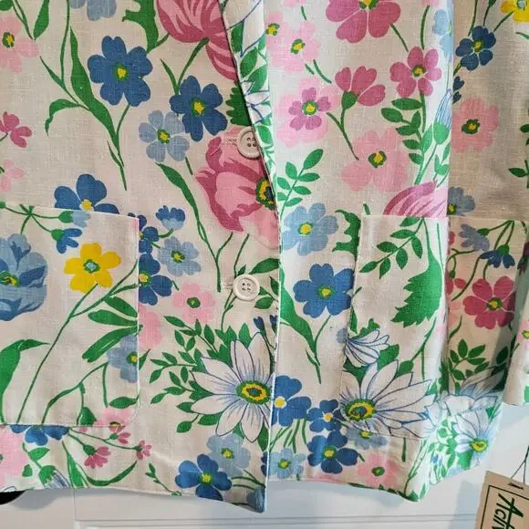 Vintage Floral Blazer Women Sz 14 White Pink Cottagecore Preppy Fairy 90s Easter - Picture 3 of 9